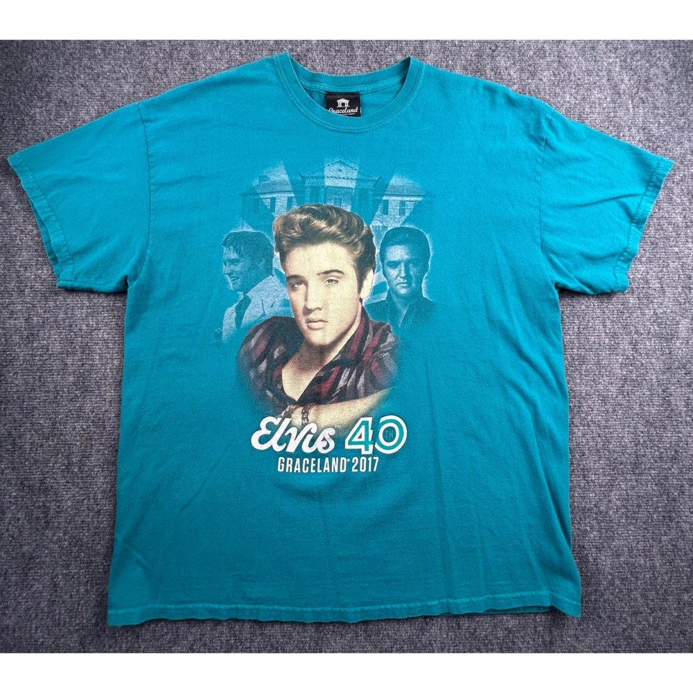 Elvis Presley Graceland 2017 40th Anniversary Teal Graphic T-Shirt Mens XL